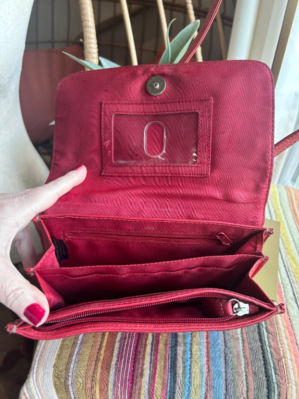 Fossil Red Pebbled Leather Crossbody Wallet Y2K Utility Chic - Picture 7 of 8